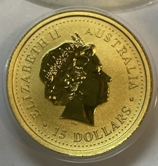 Золотая монета 15 долларов "Год Собаки" 2006 г., Лунный календарь, Австралия, Au 9999, 3,11 г.